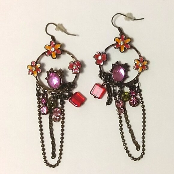 NEW Handcrafted Long Drop Floral Crystal Dangle Earrings Women Fashion Jewelry - Picture 3 of 4